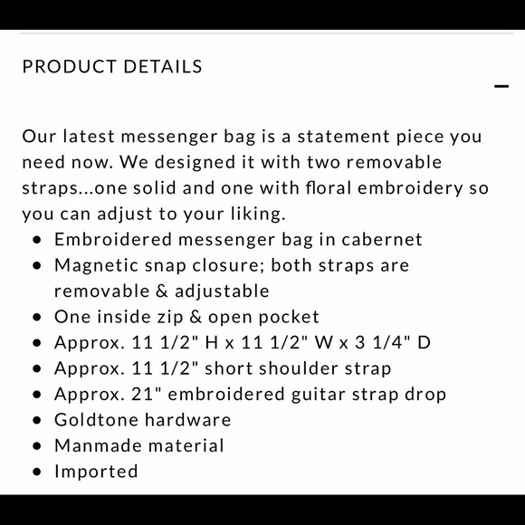 WHBM Burgundy w/Floral Embroidery Messenger NWT - Picture 4 of 5